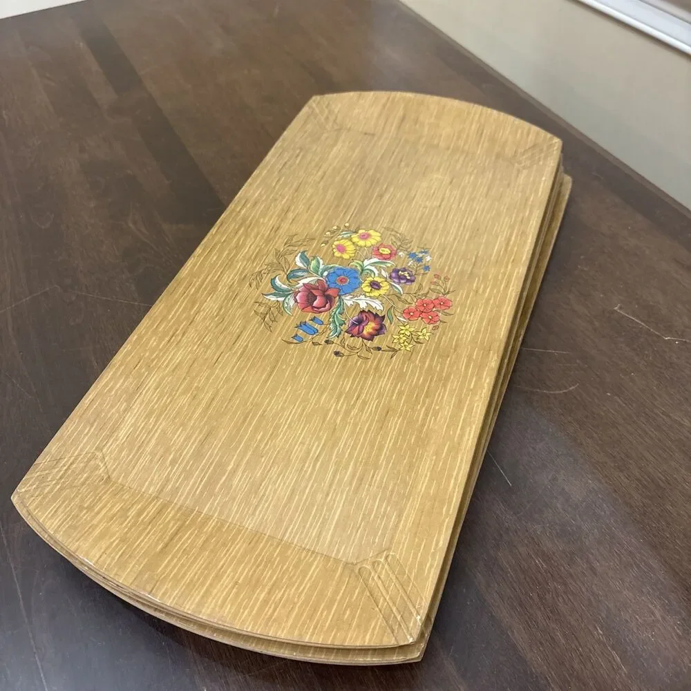 8 Vintage HASKELITE Lap TV Tray Mid Century Modern Buffet Serving Flowers